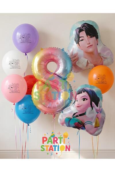 Parti Station K-Pop Demon Hunters 8 Years Old Balloon Set Double Sided 9 Piec...