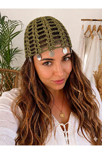 Patiska Tasarım Ecru Mesh Bandana Hand Knitted Bohemian Hair Bandana Festival...