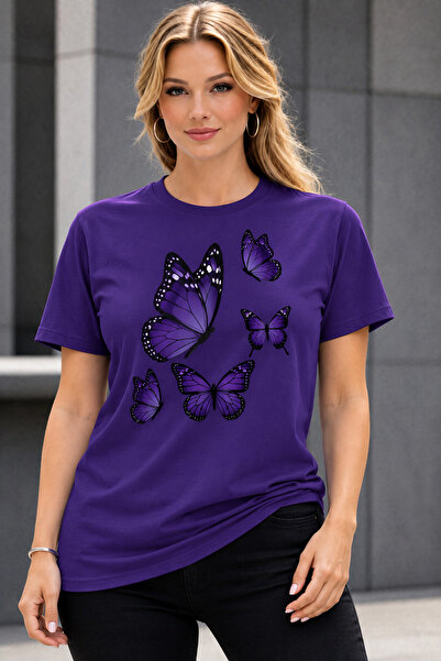 VODEXA Tricou supradimensionat pentru femei, cu imprimeu cu fluturi colorați,...
