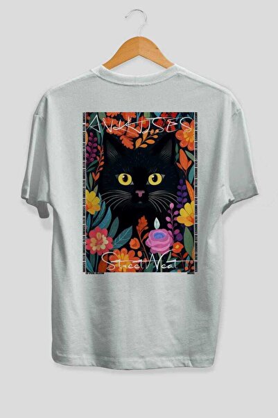 Ankhises For the Love of Cats 52 Cats Printed White Oversize T-Shirt 100% Cot...
