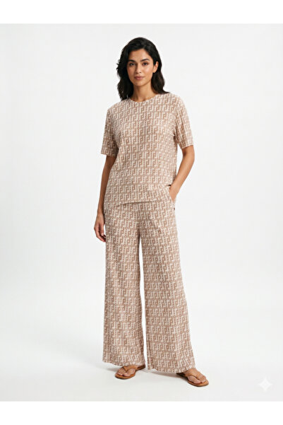 Topstar Summer Geometric Print Pajama Set - Round Neck Top and Loose Pants