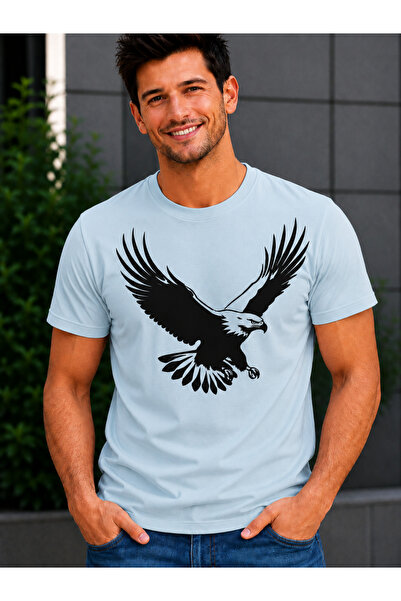 VODEXA Ανδρικό μπλουζάκι Oversize με στάμπα Eagle, 100% βαμβακερό, άνετη εφαρ...