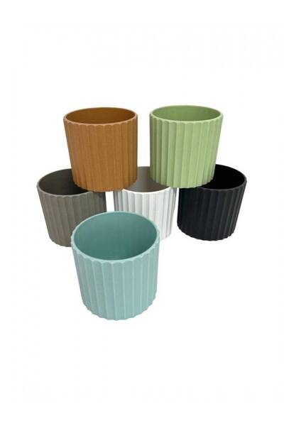 OEM Small Deep Striped Cylinder Plastic Flower Pot Blue
