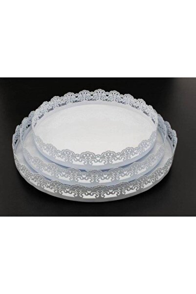 OEM Platou Metal Prajituri Rotund 3/Set Alb