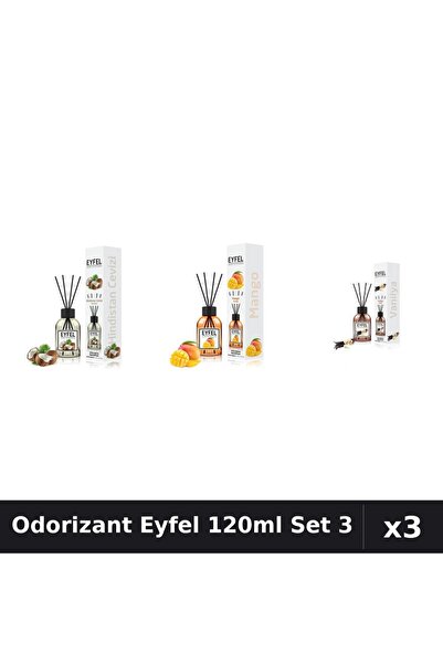 Eyfel Set 3 Odorizant Camera Betisoare 120ml - Mango, Nucă Cocos, Vanilie