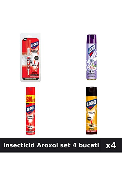 Aroxol Set 4 Spray Insecticid 250ml, 400ml, 580ml + Pastile 5g - Anti Insecte