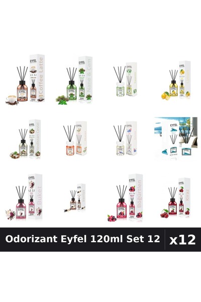 Eyfel Set 12 Odorizant Camera Betisoare 120ml - 12 Arome Asortate, Parfum Intens