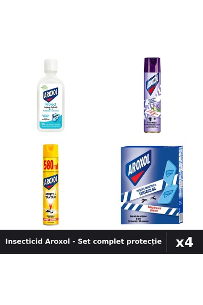 Aroxol Set 4 Insecticid - Spray 250ml, 580ml, Loțiune 85ml, Spirale 30buc