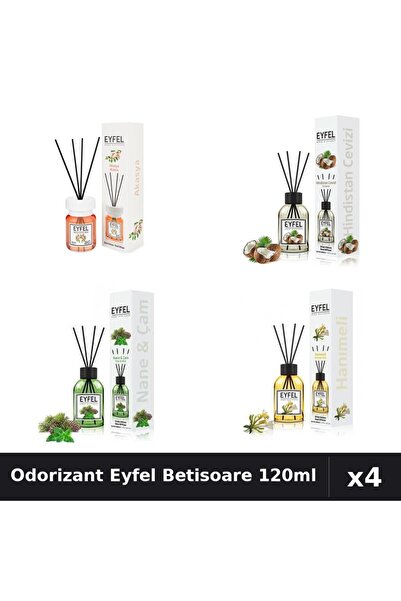 Eyfel Set 4 Odorizant Camera Betisoare 120ml - Acacia, Nucă, Mentă, Mână Maicii