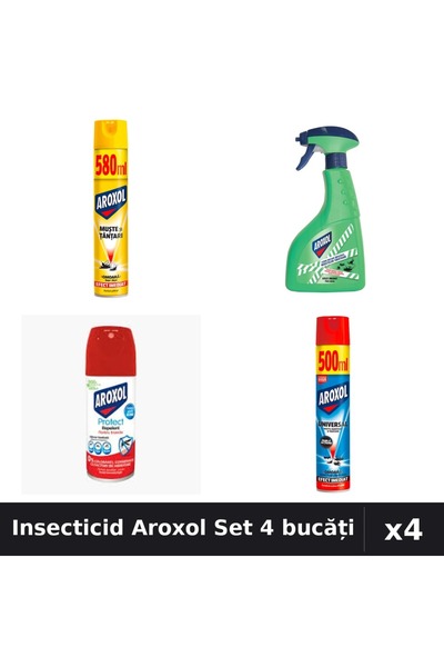 Aroxol Set 4 Spray Insecticid 100ml, 400ml, 500ml, 580ml - Protecție Casă