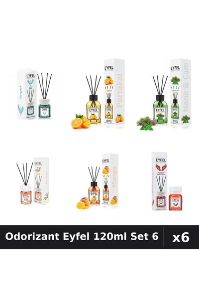 Eyfel Set 6 Odorizante Camera Betisoare 120ml - Angel, Portocală, Mango, Acacia