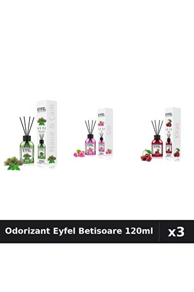 Eyfel Set 3 Odorizant Camera Betisoare 120ml - Pin Menta, Trandafir, Cirese