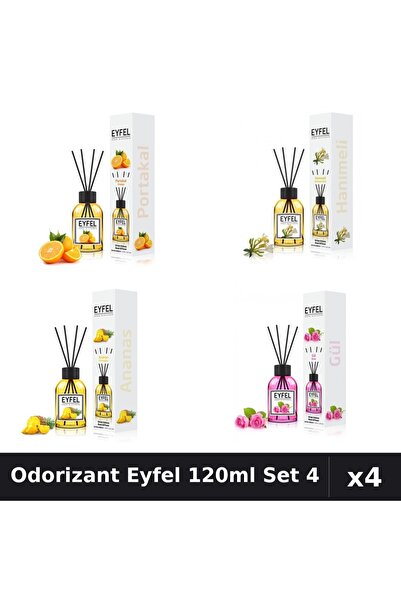Eyfel Set 4 Odorizant Camera Betisoare 120ml - Portocală, Ananas, Trandafir, ...