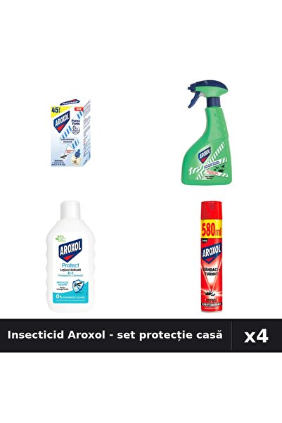 Aroxol Set 4 Insecticid - Aparat Electric, Spray 400ml, 580ml, Loțiune Repele...