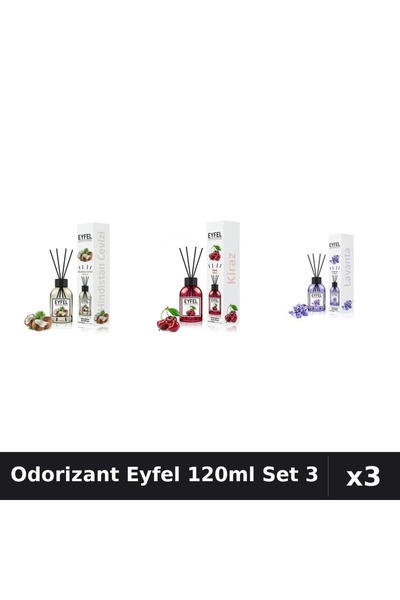 Eyfel Set 3 Odorizant Camera Betisoare 120ml - Cireșe, Lavandă, Nucă Cocos