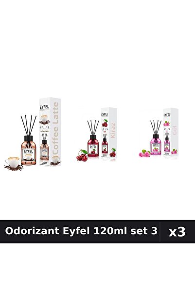 Eyfel Set 3 Odorizant Camera Betisoare 120ml - Cafea, Cireșe, Trandafir