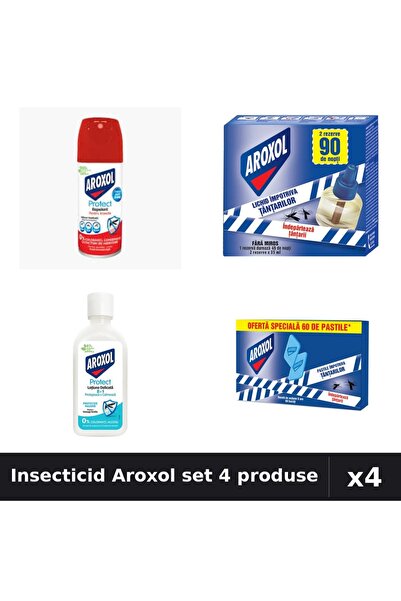 Aroxol Set 4 Insecticid - Spray 100ml, Aparat 45 nopti, Loțiune 85ml, Spirale...