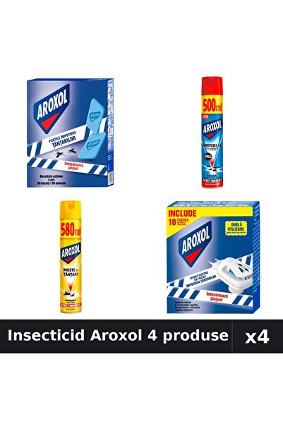 Aroxol Set 4 Insecticid - Pastile 30 buc, Spray 500ml, 580ml - Protectie Casa