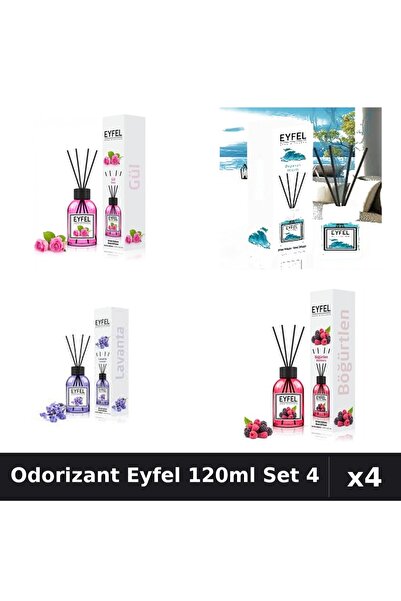 Eyfel Set 4 Odorizante Camera Betisoare 120ml - Trandafir, Ocean, Lavandă, Fr...