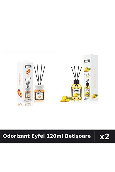 Eyfel Set 2 Odorizant Cameră Betișoare 120ml - Piersică, Ananas - Parfum Intens