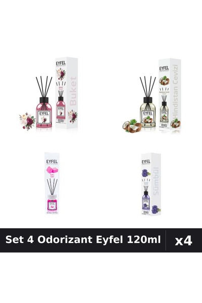 Eyfel Set 4 Odorizante Camera Betisoare, Bouquet, Bubble Gum, Nuca De Cocos, ...
