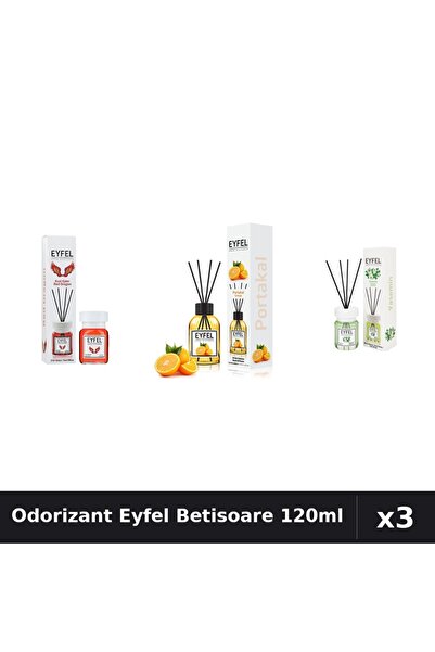 Eyfel Set 3 Odorizant Camera cu Betisoare 120ml - Iasomie, Portocala, Red Dragon