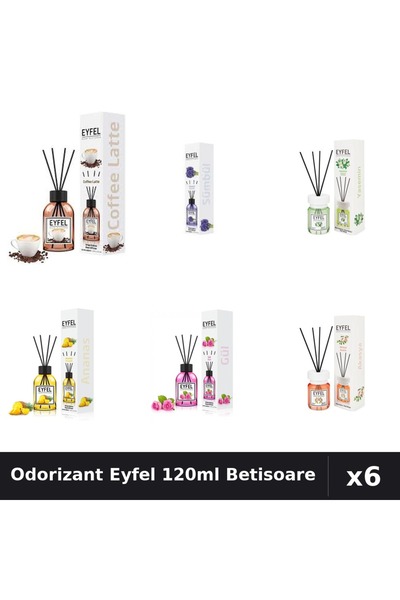Eyfel Set 6 Odorizante Camera Betisoare - 6 Arome Asortate, 120ml Parfum