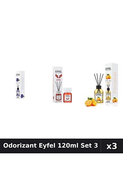 Eyfel Set 3 Odorizant Cameră cu Betișoare 120ml - Zambile, Red Dragon, Portocală
