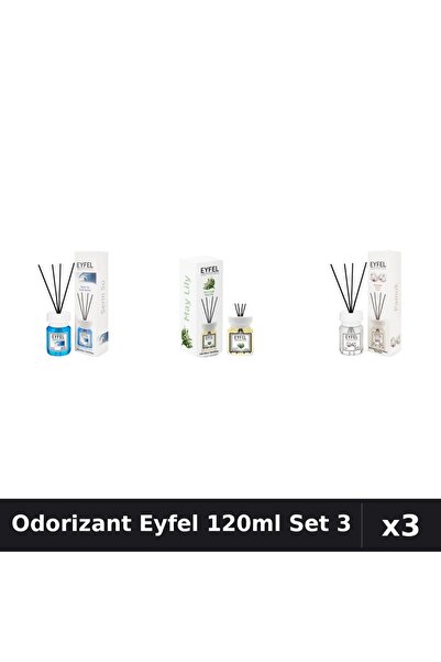 Eyfel Set 3 Odorizant Camera Betisoare 120ml - Cool Water, Lacramioare, Bumbac