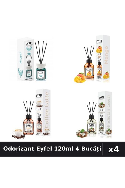 Eyfel Set 4 Odorizant Camera Betisoare 120ml - Angel, Mango, Cafea, Nucă