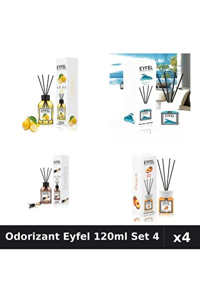 Eyfel Set 4 Odorizant Camera Betisoare 120ml - Lămâie, Ocean, Vanilie, Piersică