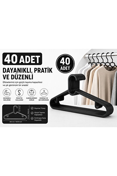 Kitchen Line 40 komada crnih vešalica za odeću, vešalice za pantalone – izdrž...