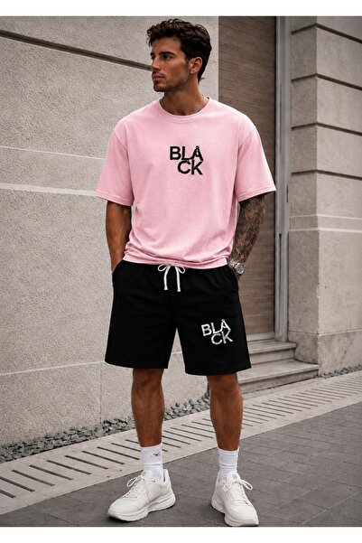FAEL LİFE Unisex Wide Cut T-Shirt and Shorts Black Print Set