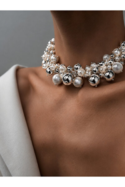 HAKİ Barok İnci ve Küre Detaylı Premium Kadın Choker Kolye