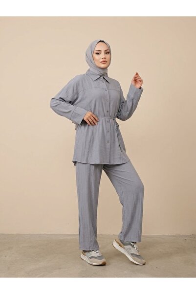 Foremia Roba Detail Strawberry Suit with Trousers - Gray