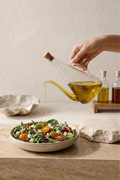 Kitchen Life Διαφανές βοριοπυριτικό γυάλινο δοχείο λαδιού/οξέος με ξύλινο πώμ...