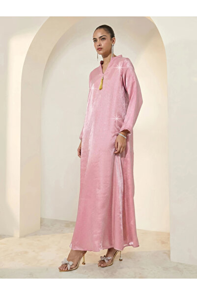 Amirah By Styli Pink Embellished Jalabiya with Tassel Detail