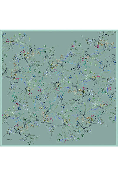 Aker وشاح حريري أخضر فاتح مقاس 90×90