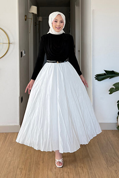 Tesettür Diyarı Kayle Kraş Lined Hijab Skirt - White Standard Size (Fits 36-46)