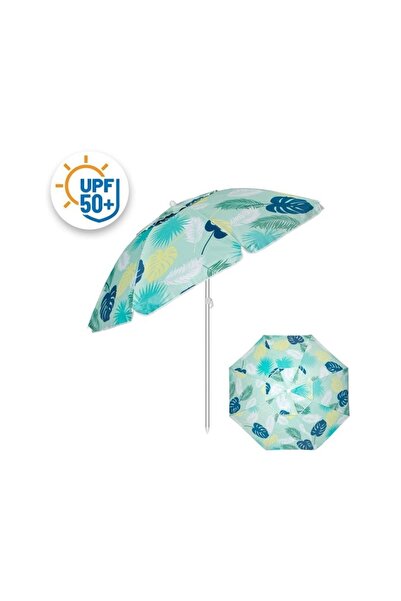 OEM Windproof Beach Umbrella with Tropical Leaves, Tilt Function, UPF 50+, Al...