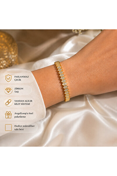 angelloop Zircon Stone Gold Bracelet-Stainless Steel-Sent with Microfiber Jew...