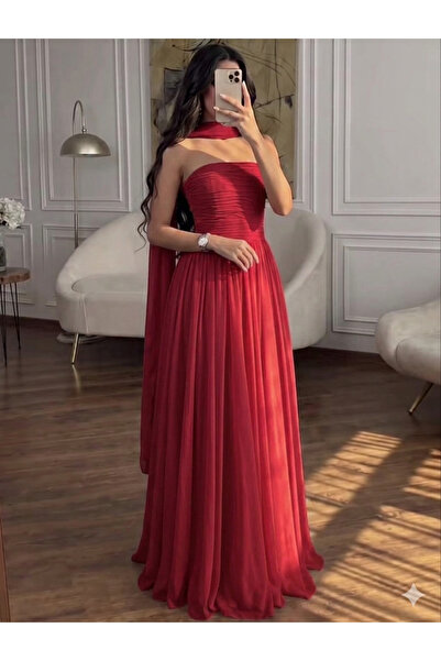 ANGELINSA فستان توب ناعم طويل احمر