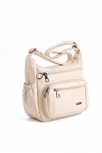 PurpleART Women's Cream First-Class Vegan Leather Multi-Compartment Cross Sho...