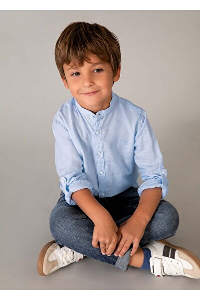 MAYORAL Boy's Judge Collar Long Sleeve Shirt Blue