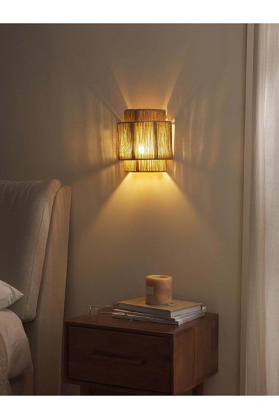 NYLife Wicker Jute Wall Sconce 24 cm |   Handmade Bohemian Sconce |   Natural Rope Bedside Living Room Hallway Decorative Wall Lamp