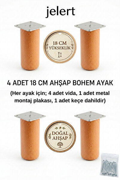 Jelert Bohem Masif Gürgen 18 cm Mobilya Yükseltme Ayağı – Dörtlü, Ceviz - Rob...