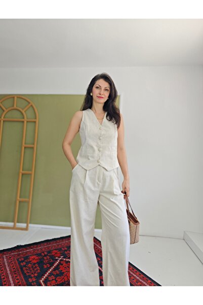 shop Keten Yelekli Takım