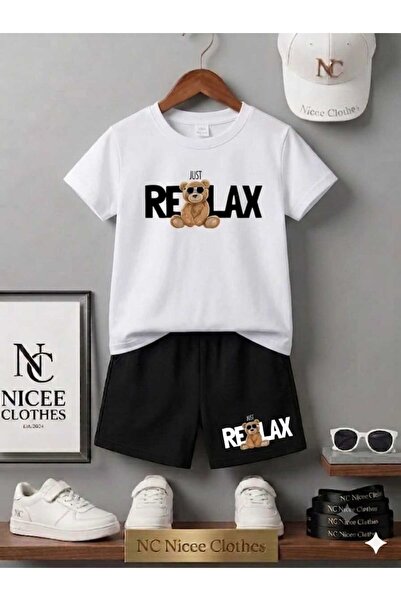 NC Nicee Clothes LETNJA DEČJA MAJICA I KRATKE HLAČE UNISEKS (CRNI RELAX MEDVE...