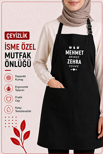 PERPIECE STUDIO Çeyizlik İsme Özel Premium Mutfak Şef Önlüğü Kişiye Özel Cepl...
