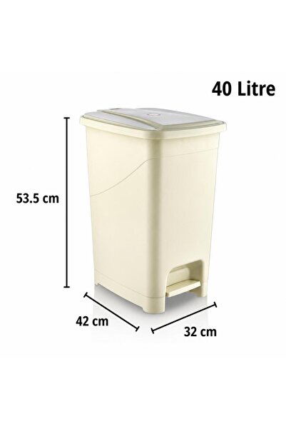 Omnipazar SRL-3030 Slim Pedallı Plastik Çöp Kovası İç Kovalı 40 litre Bej